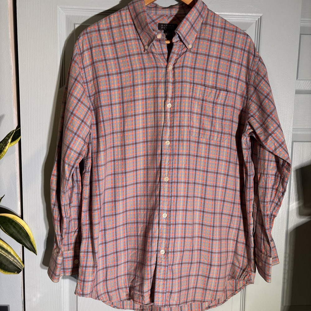 Harold Powell 100% Cotton Men's Sz Large Plaid Dress Shirt
